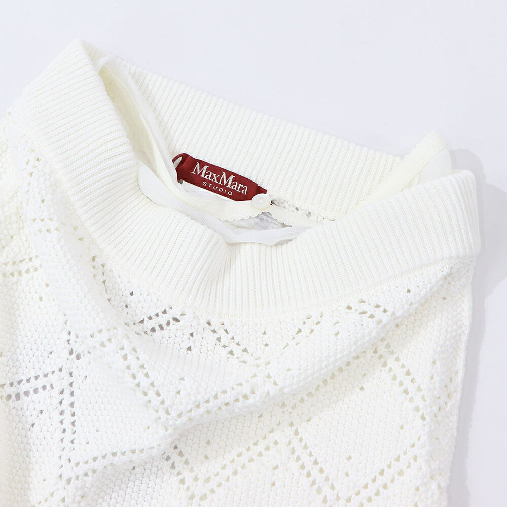 Max Mara スカート ホワイト ポリエステル 透かし編み ニットスカート 柄編み 63010131