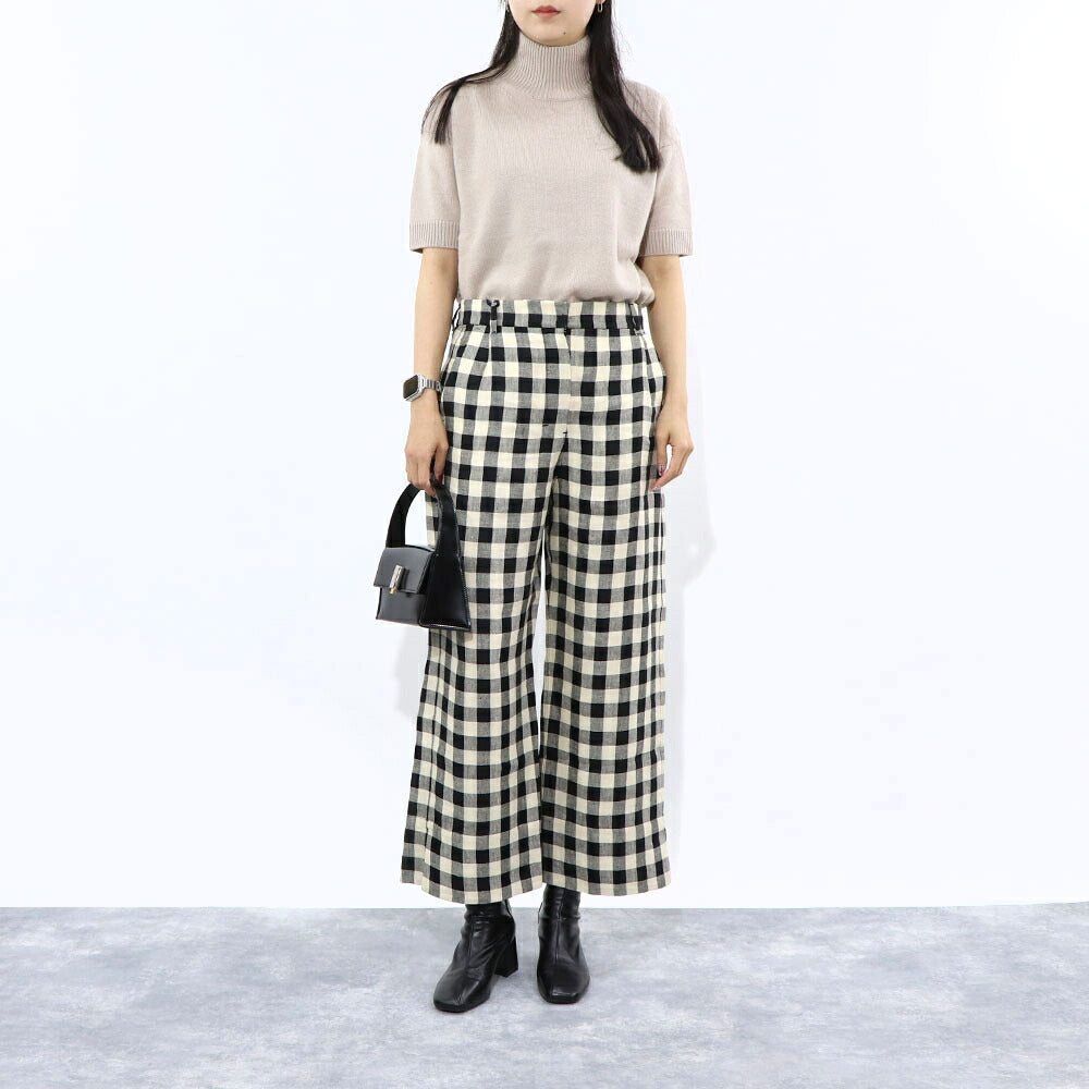 Max Mara ロングパンツ ブラック ギンガムチェック ストレートパンツ 91311432