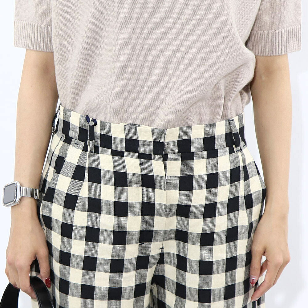 Max Mara ロングパンツ ブラック ギンガムチェック ストレートパンツ 91311432