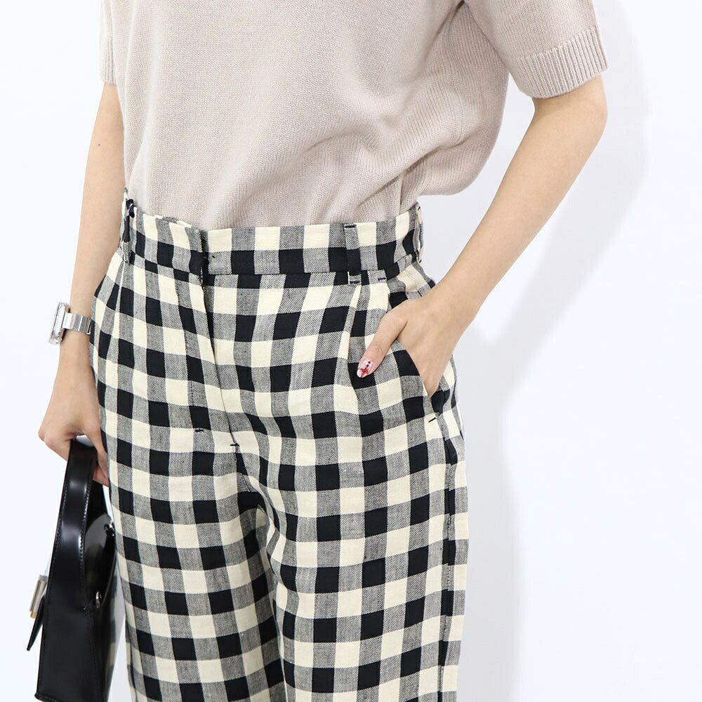 Max Mara ロングパンツ ブラック ギンガムチェック ストレートパンツ 91311432