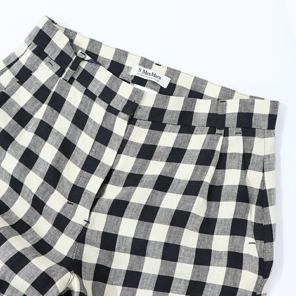 Max Mara ロングパンツ ブラック ギンガムチェック ストレートパンツ 91311432