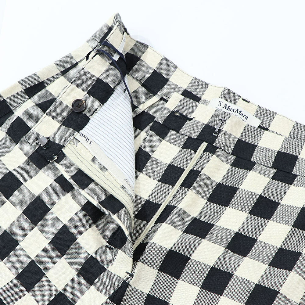 Max Mara ロングパンツ ブラック ギンガムチェック ストレートパンツ 91311432