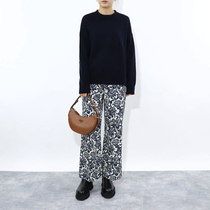 Max Mara ロングパンツ ネイビー×オフホワイト 花柄 総柄 プリントパンツ センタープレス 91311532