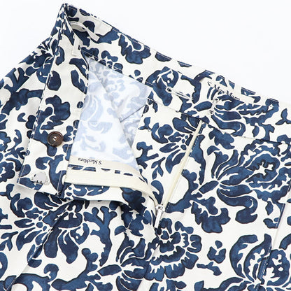 Max Mara ロングパンツ ネイビー×オフホワイト 花柄 総柄 プリントパンツ センタープレス 91311532