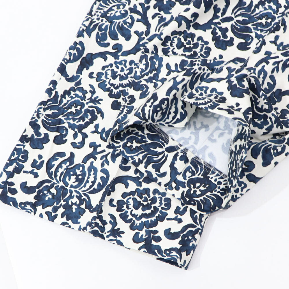 Max Mara ロングパンツ ネイビー×オフホワイト 花柄 総柄 プリントパンツ センタープレス 91311532