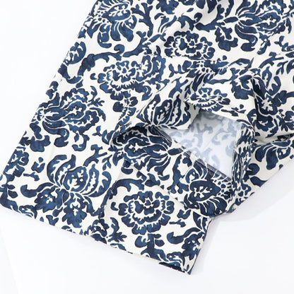 Max Mara ロングパンツ ネイビー×オフホワイト 花柄 総柄 プリントパンツ センタープレス 91311532