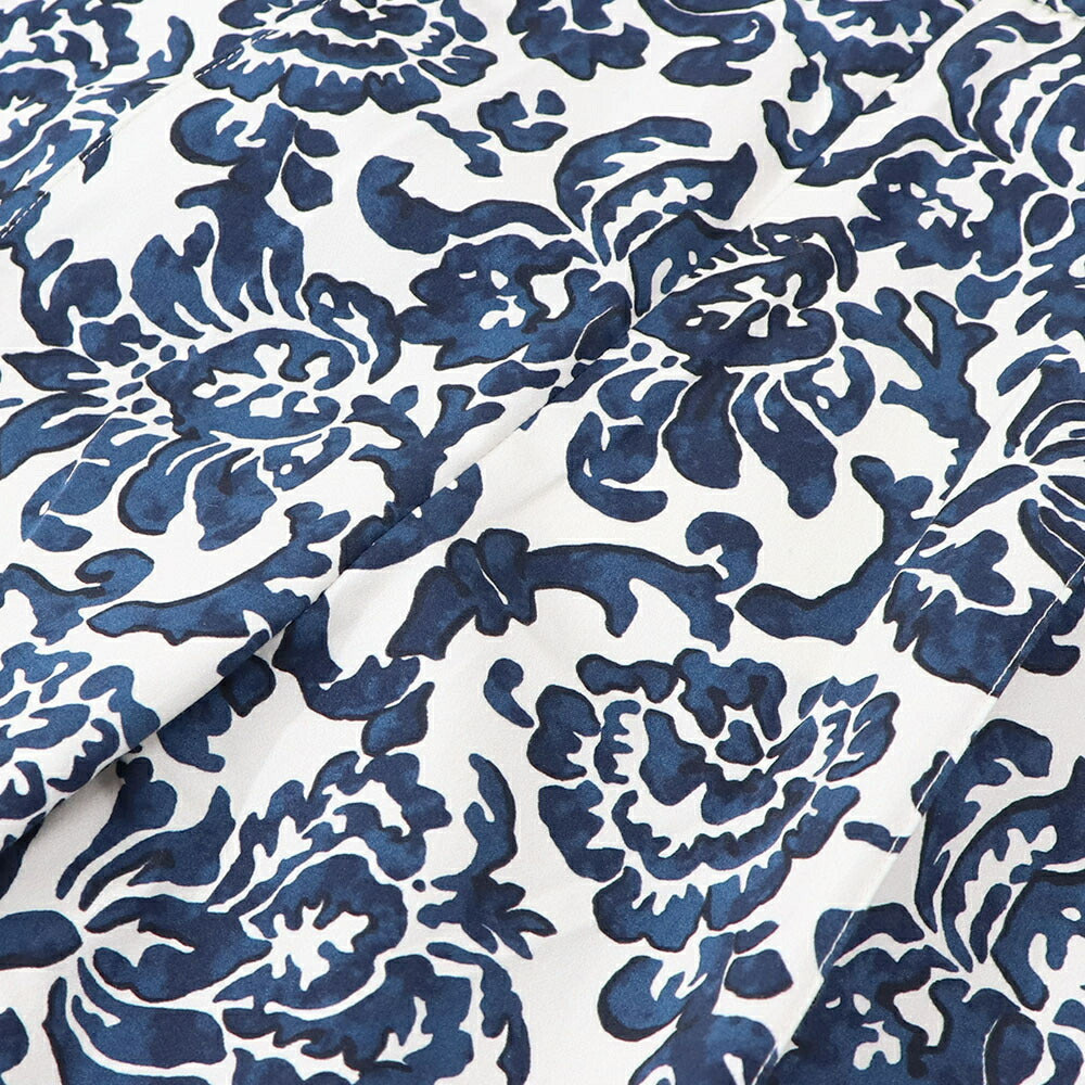 Max Mara ロングパンツ ネイビー×オフホワイト 花柄 総柄 プリントパンツ センタープレス 91311532