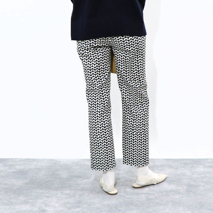 Max Mara ロングパンツ ネイビー×ホワイト プリントパンツ 幾何学模様 テーパードパンツ 91311732