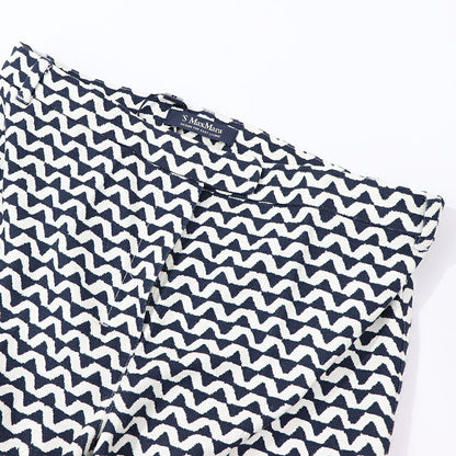 Max Mara ロングパンツ ネイビー×ホワイト プリントパンツ 幾何学模様 テーパードパンツ 91311732