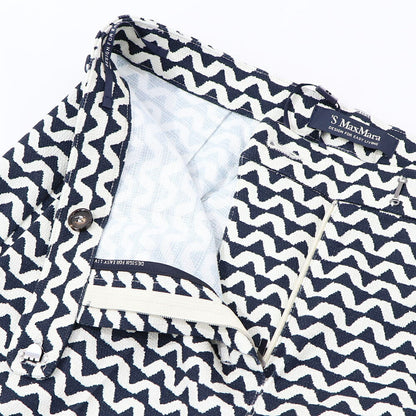 Max Mara ロングパンツ ネイビー×ホワイト プリントパンツ 幾何学模様 テーパードパンツ 91311732