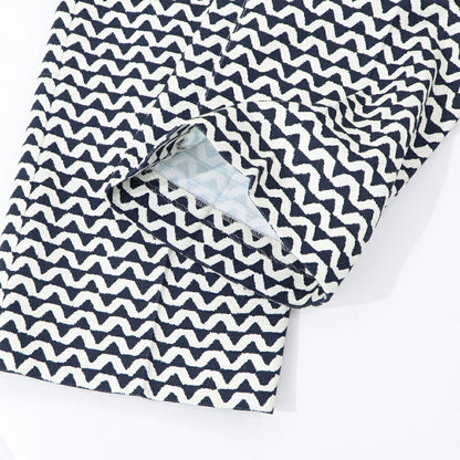 Max Mara ロングパンツ ネイビー×ホワイト プリントパンツ 幾何学模様 テーパードパンツ 91311732