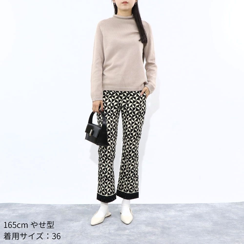 Max Mara ロングパンツ ブラック×クリーム 幾何学模様
