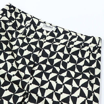 Max Mara ロングパンツ ブラック×クリーム 幾何学模様