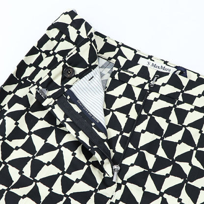 Max Mara ロングパンツ ブラック×クリーム 幾何学模様
