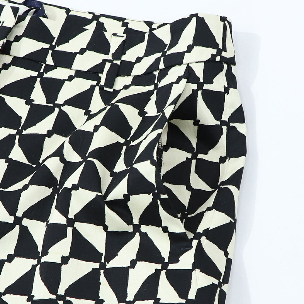 Max Mara ロングパンツ ブラック×クリーム 幾何学模様