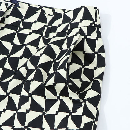 Max Mara ロングパンツ ブラック×クリーム 幾何学模様