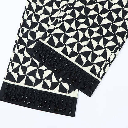 Max Mara ロングパンツ ブラック×クリーム 幾何学模様