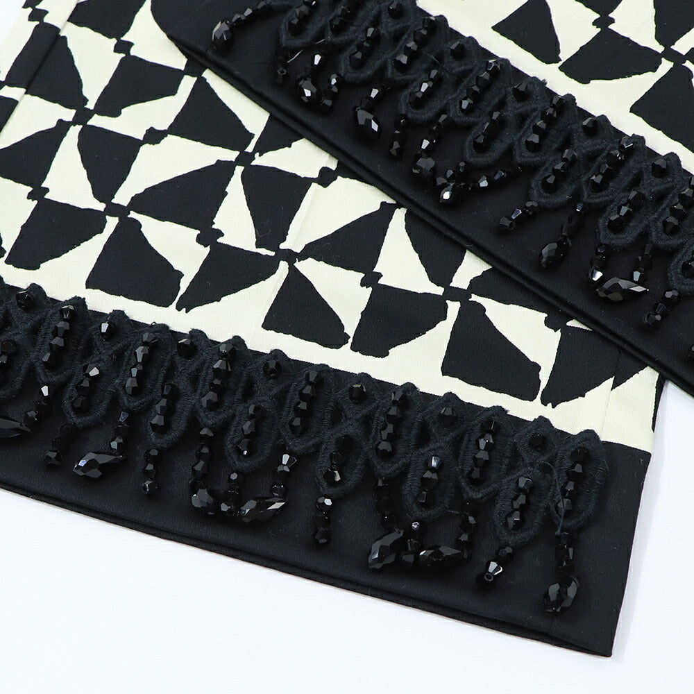 Max Mara ロングパンツ ブラック×クリーム 幾何学模様