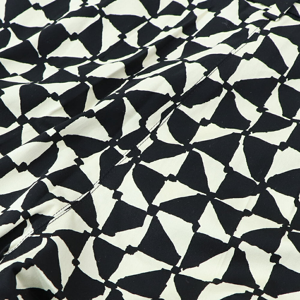 Max Mara ロングパンツ ブラック×クリーム 幾何学模様