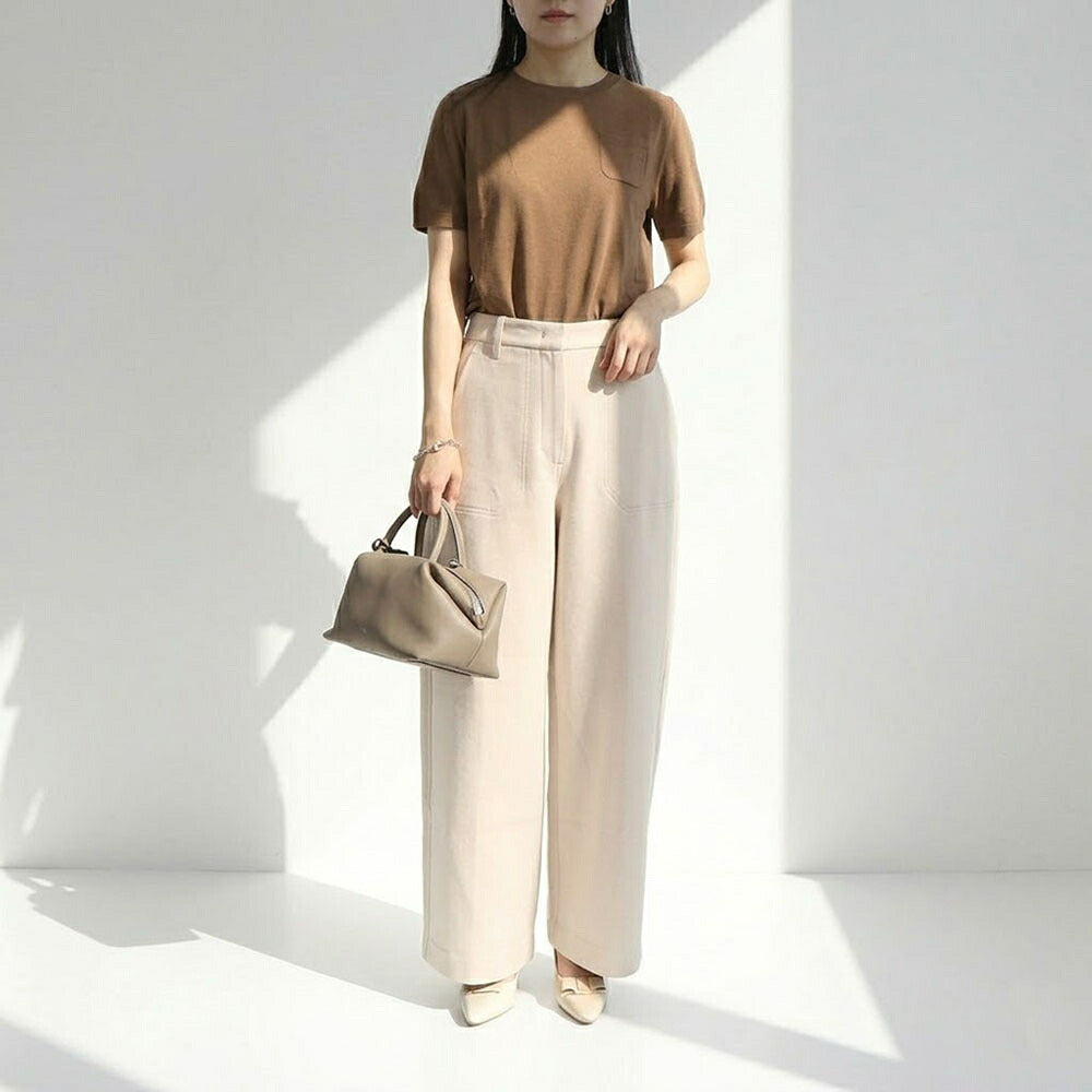 Max Mara Tシャツ ブラウン ウール クルーネック ニット パッチポケット 半袖 29366021