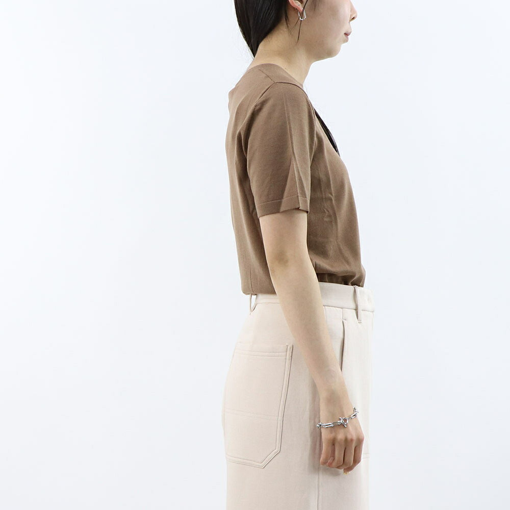 Max Mara Tシャツ ブラウン ウール クルーネック ニット パッチポケット 半袖 29366021