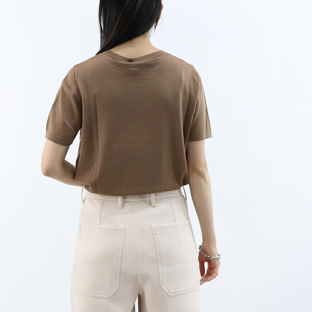 Max Mara Tシャツ ブラウン ウール クルーネック ニット パッチポケット 半袖 29366021