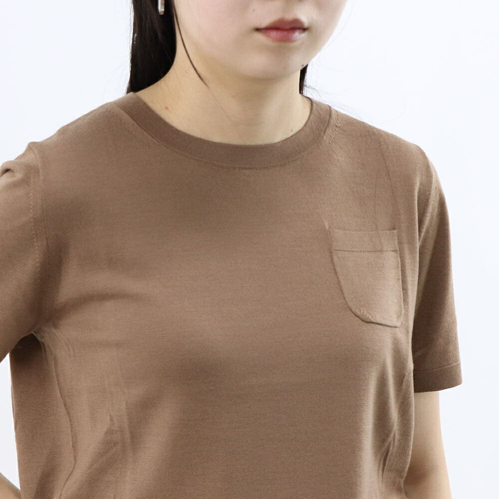 Max Mara Tシャツ ブラウン ウール クルーネック ニット パッチポケット 半袖 29366021