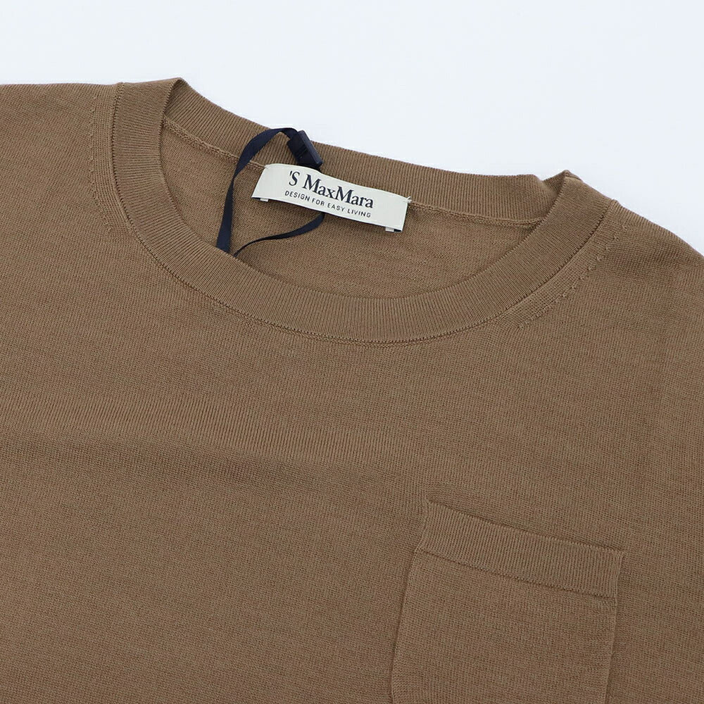 Max Mara Tシャツ ブラウン ウール クルーネック ニット パッチポケット 半袖 29366021