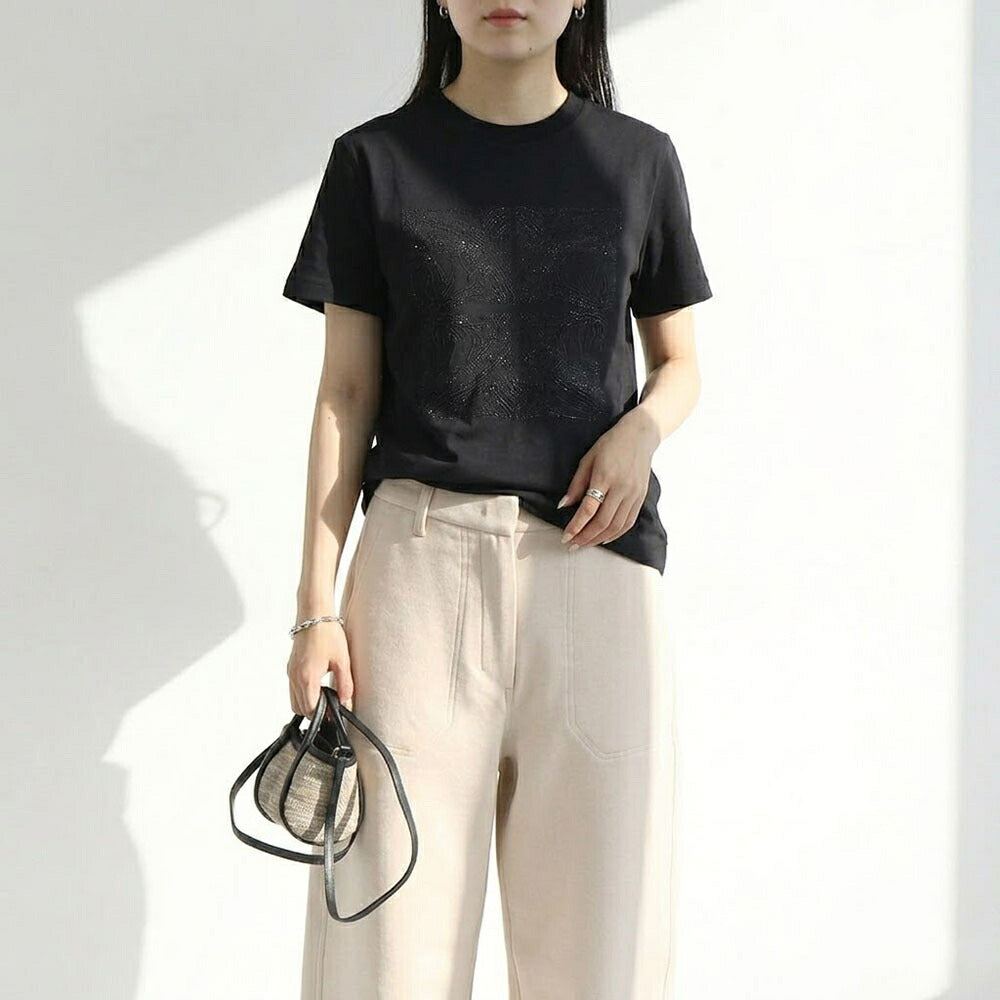 Max Mara Tシャツ ブラック FARAD クルーネック ロゴ ラインストーン 半袖 21946032