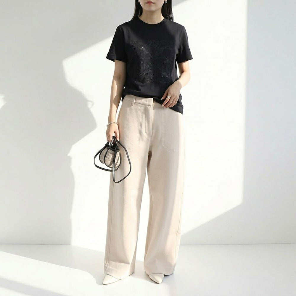 Max Mara Tシャツ ブラック FARAD クルーネック ロゴ ラインストーン 半袖 21946032