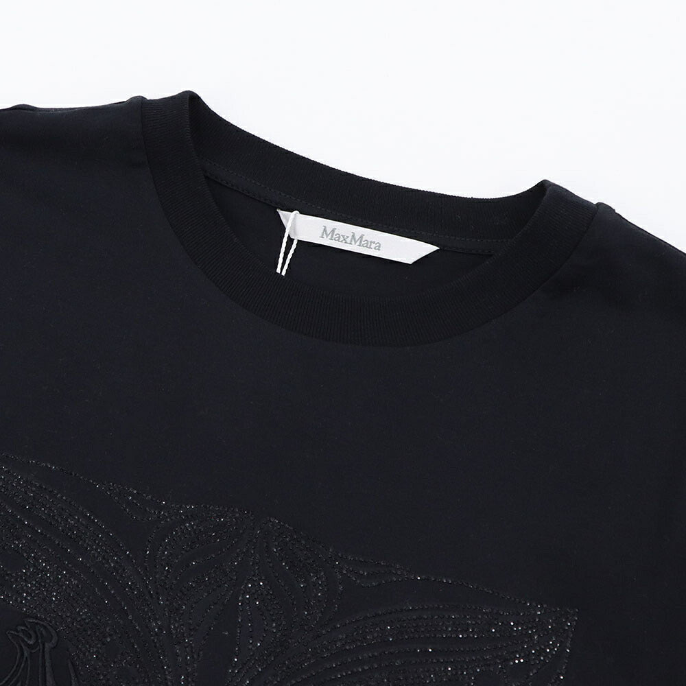 Max Mara Tシャツ ブラック FARAD クルーネック ロゴ ラインストーン 半袖 21946032