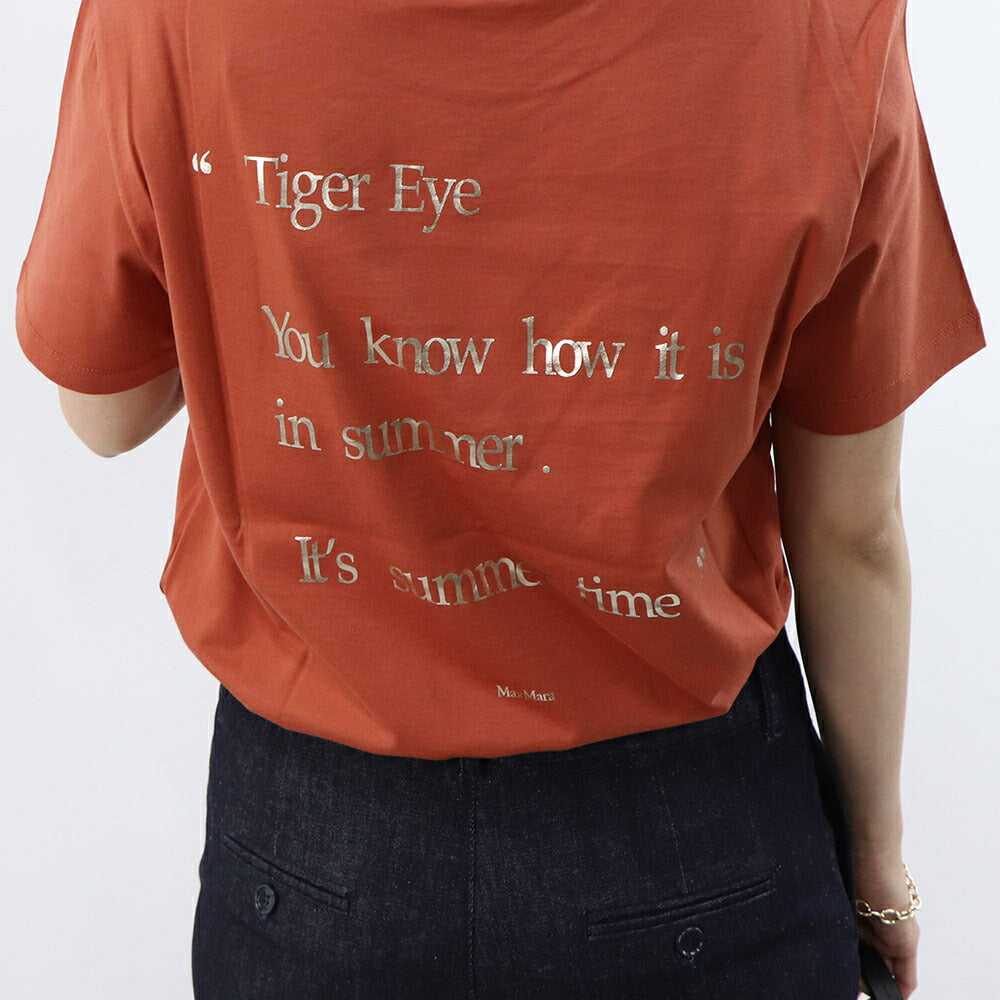 Max Mara Tシャツ オレンジ カーキ バックプリント クルーネック ロゴ 半袖 19971033