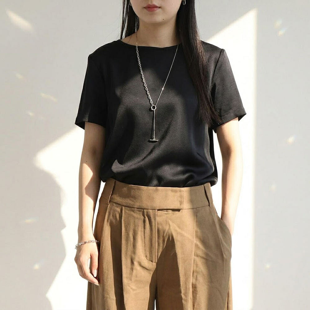Max Mara Tシャツ ブラック REBECCA ブラウス サテン クルーネック 半袖 29166011