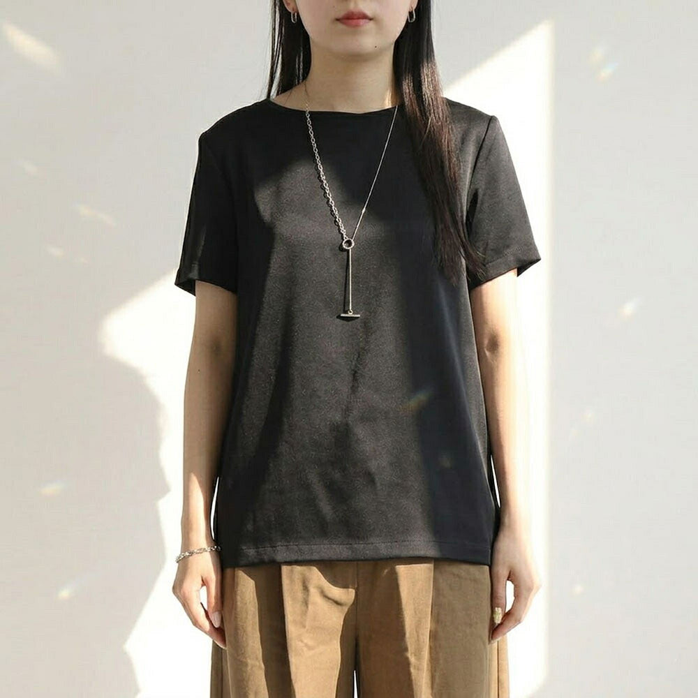 Max Mara Tシャツ ブラック REBECCA ブラウス サテン クルーネック 半袖 29166011