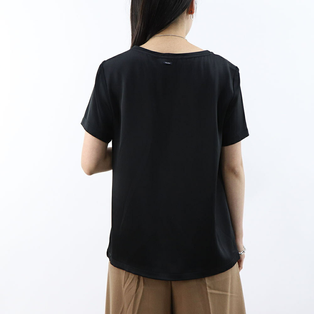 Max Mara Tシャツ ブラック REBECCA ブラウス サテン クルーネック 半袖 29166011