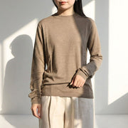 Max Mara Tシャツ ブラウン カシミヤ ニット クルーネック シンプル 長袖 21366152