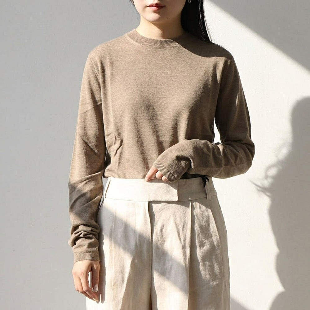 Max Mara Tシャツ ブラウン カシミヤ ニット クルーネック シンプル 長袖 21366152