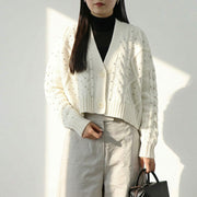 Max Mara ホワイト ニットカーディガン クロップド丈 ラインストーン 21346062