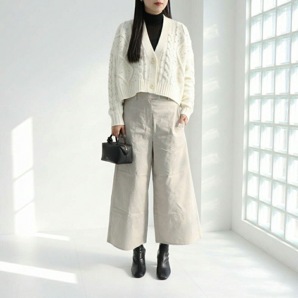Max Mara ホワイト ニットカーディガン クロップド丈 ラインストーン 21346062