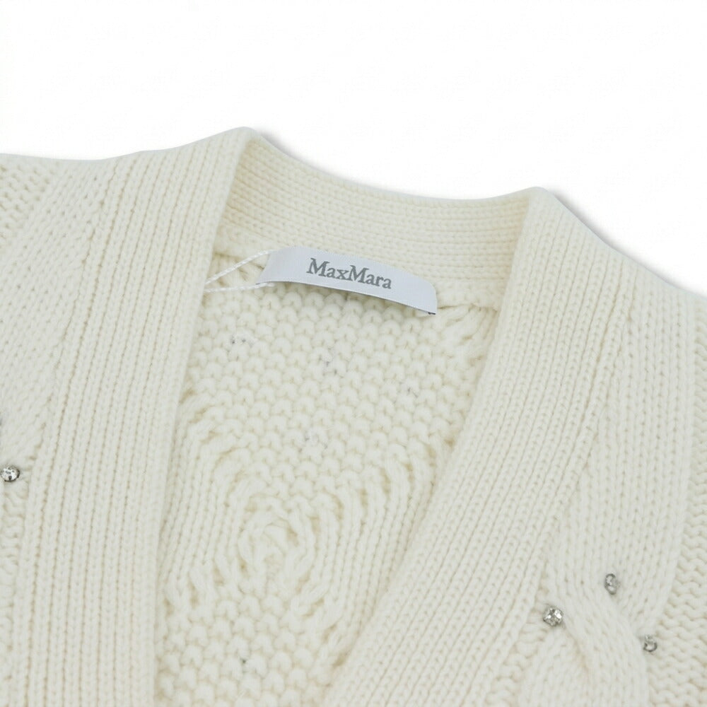 Max Mara ホワイト ニットカーディガン クロップド丈 ラインストーン 21346062