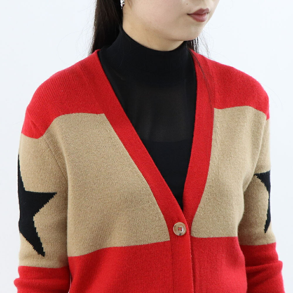 Max Mara キャメル×ホワイト レッド×キャメル Vネックカーディガン 21346031