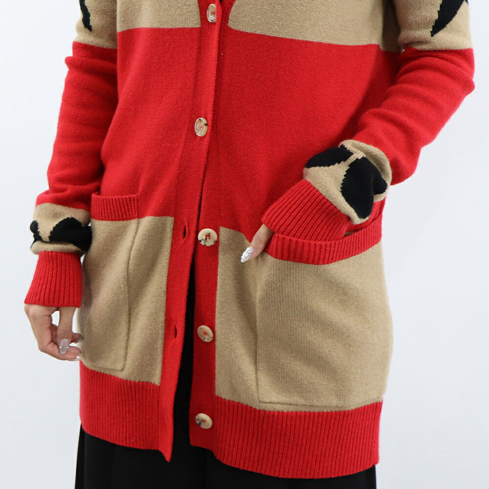 Max Mara キャメル×ホワイト レッド×キャメル Vネックカーディガン 21346031