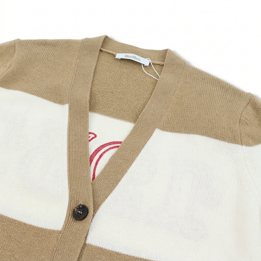 Max Mara キャメル×ホワイト レッド×キャメル Vネックカーディガン 21346031