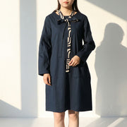 Max Mara ネイビー ミニワンピース Aライン ボウタイ リボン 19221103