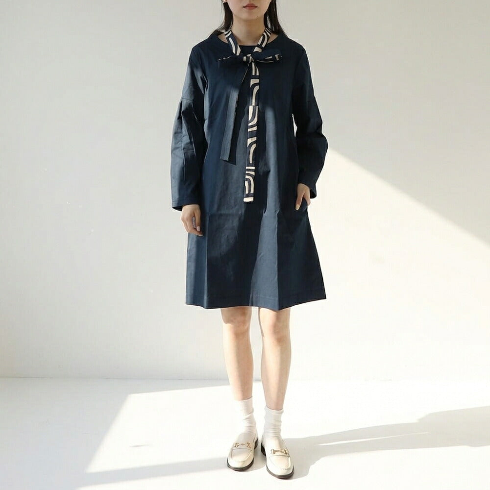 Max Mara ネイビー ミニワンピース Aライン ボウタイ リボン 19221103