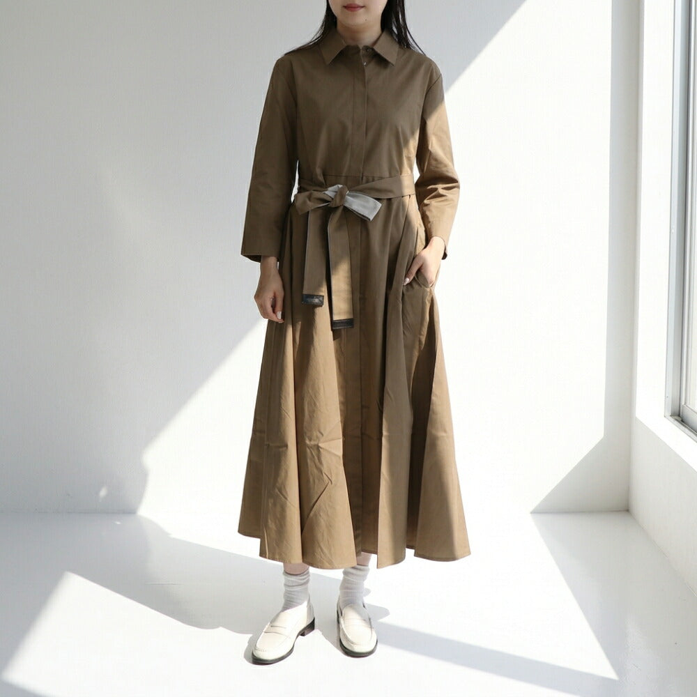 Max Mara ブラウン シャツワンピース ベルト ミモレ丈 フレア 19221071