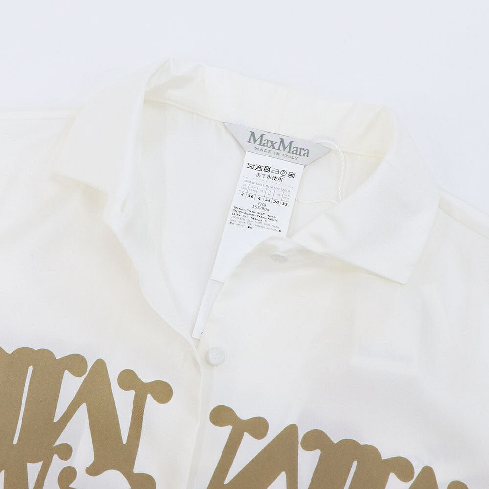 Max Mara シャツ  ホワイト シルク ツイルシャツ ロゴ 21116091