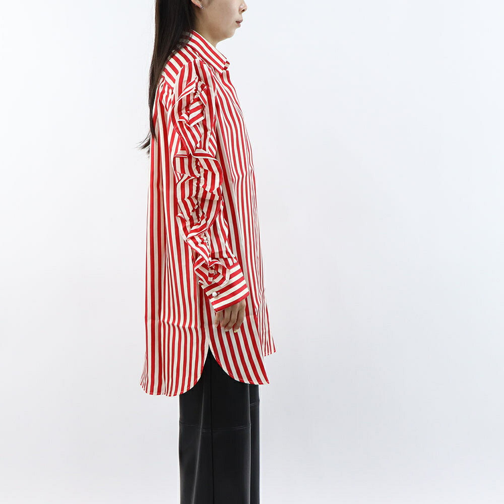 Max Mara レッド シルク ストライプ シャツワンピース ギャザー 21226061