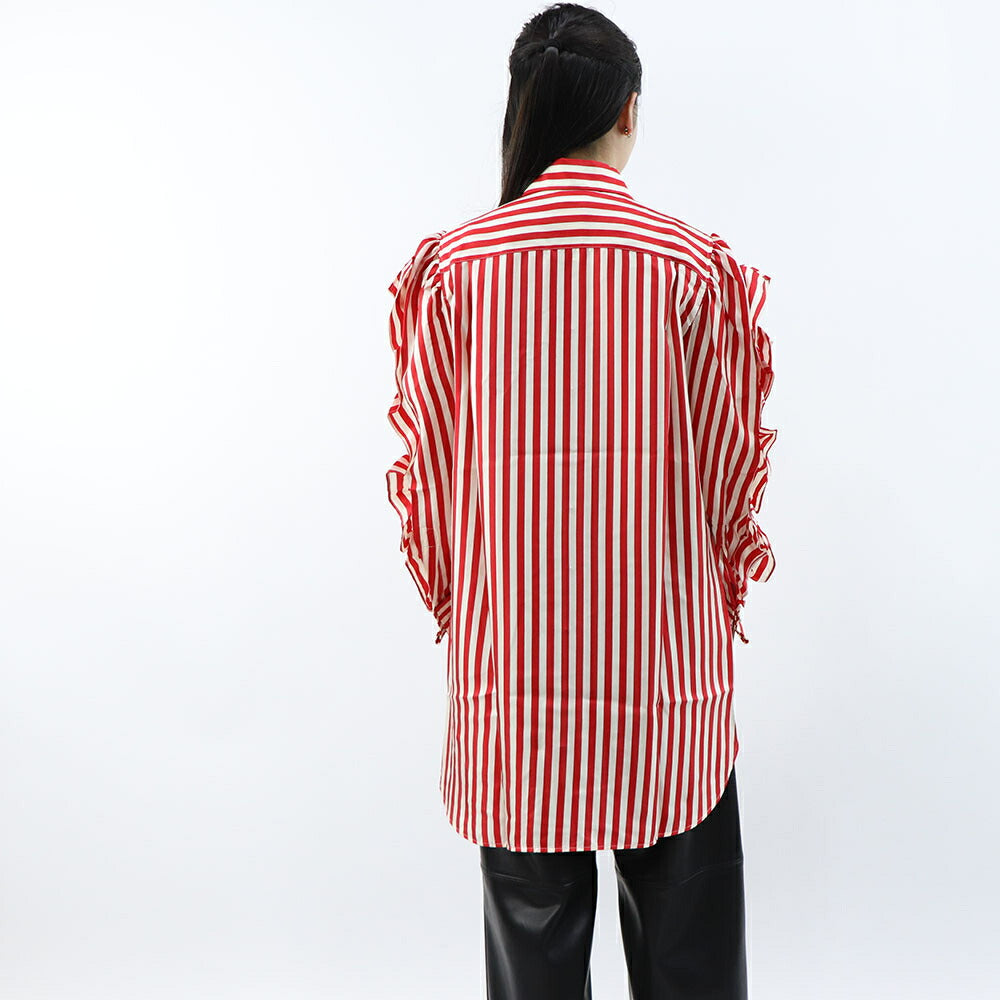 Max Mara レッド シルク ストライプ シャツワンピース ギャザー 21226061