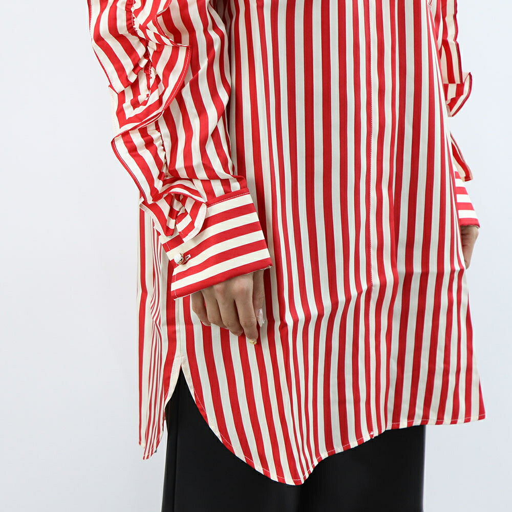 Max Mara レッド シルク ストライプ シャツワンピース ギャザー 21226061